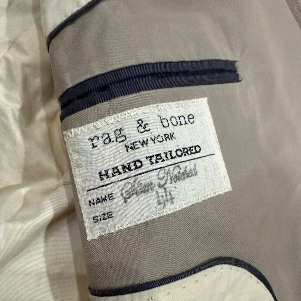 Rag & Bone New York Notch Lapel Sport Coat Beige Hand Tailored Slim Size 44